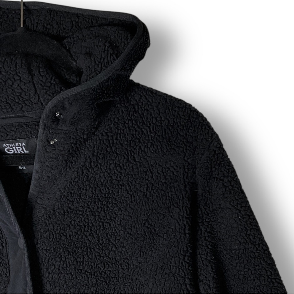 Athleta Girl Jacket Sz L So Toasty Tugga Long Sherpa Hooded Athletic Black - Picture 5 of 14